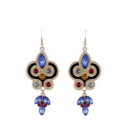 Modern ethnic long Egyptian design earrings with blue and pink filling